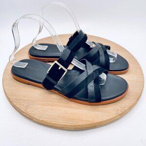 Cole Haan Sandals Womens 8.5 Black Leather Strappy Flats Quite Luxury